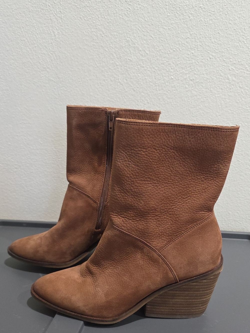 Lucky Brand Sarey Stacked Heel Leather Boots